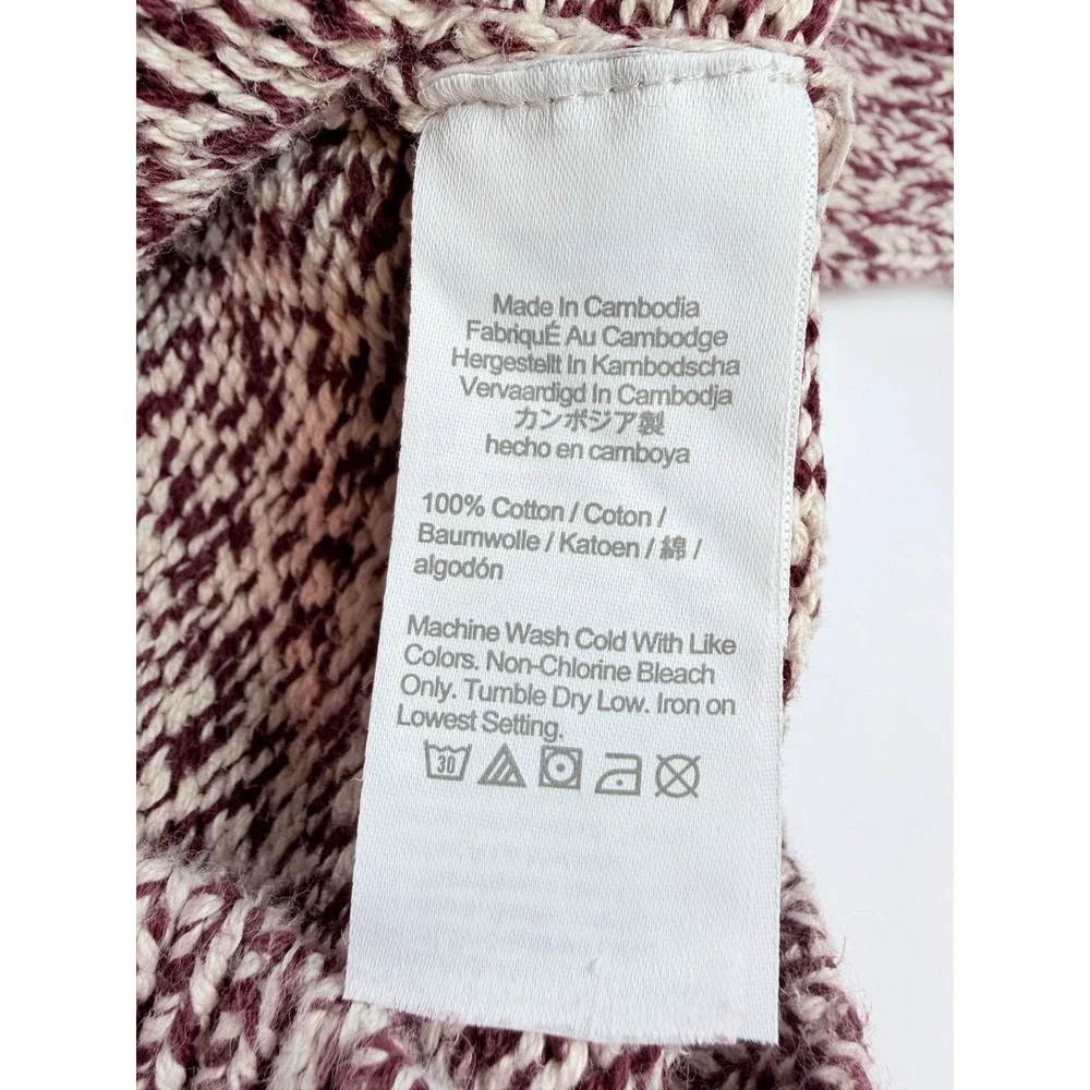 J.Crew Crewneck Sweater Mens Large Burgundy White Cotton‎ Marled Knit BL820